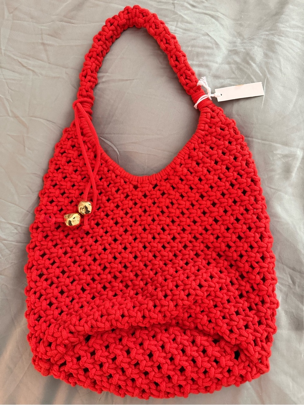 Handmade Red Crochet Shoulder Bag with Gold Accent